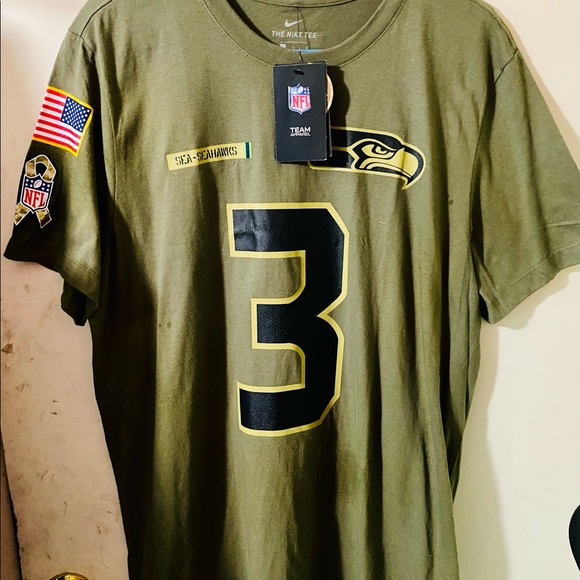 NWT Nike army green t-shirt size LG.Seattle Seahawks Russle Karrington Wilson #3 - Picture 2 of 7